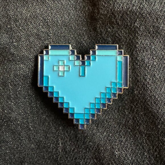Blue Pixel Heart Enamel Pin - Picture 1 of 1